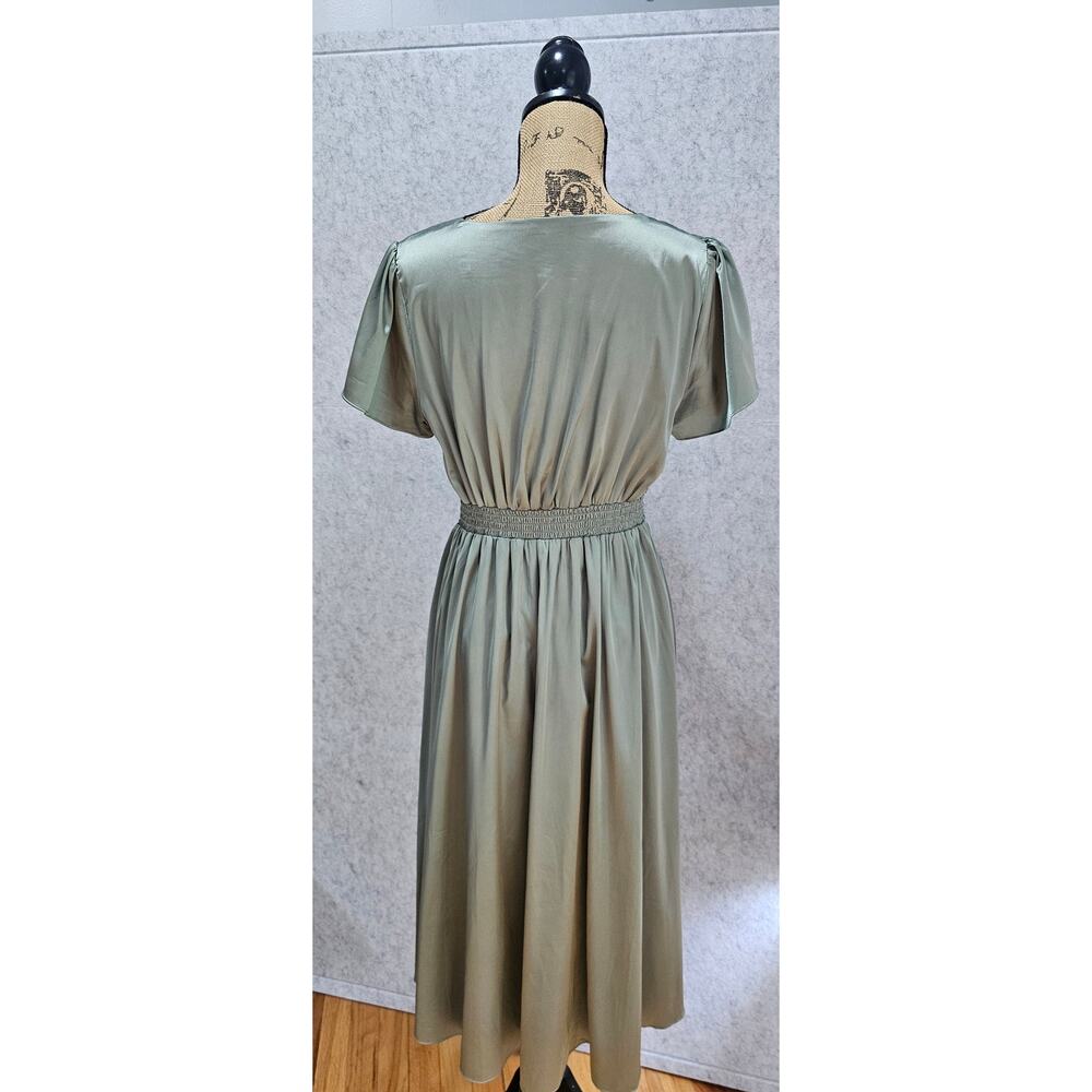 Baltic Born Satin Tie Front Midi Dress Sage Green Flutter Sleeve Size M - Picture 16 of 16